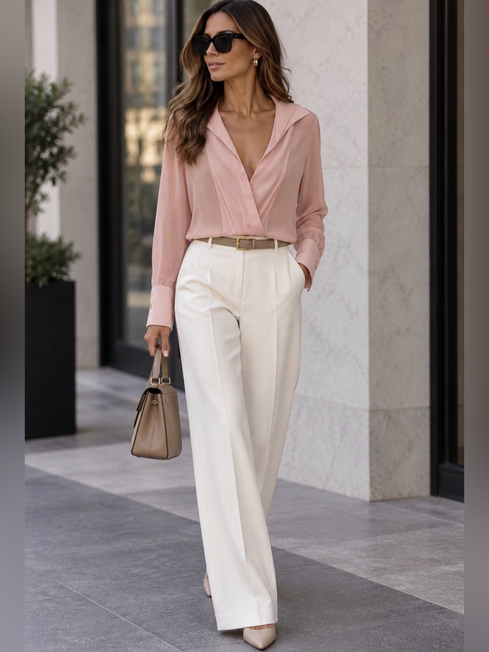 Halston Heritage Blush Pink Silk V-Neck Pleated Blouse